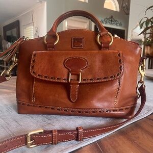 Dooney & Bourke Cognac Leather Satchel with Gold Hardware